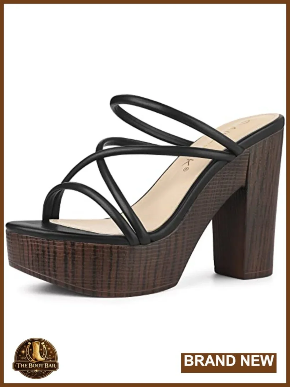 Women's Faux Leather Chunky Heel Strappy Platform Slide Sandals